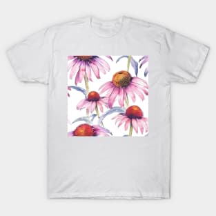 Watercolor Wildflower Purple Coneflower Pattern 2 T-Shirt